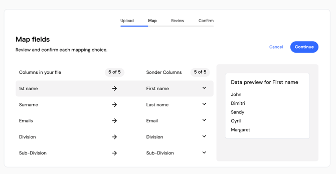 Mapping your columns to fields in the Sonder Portal