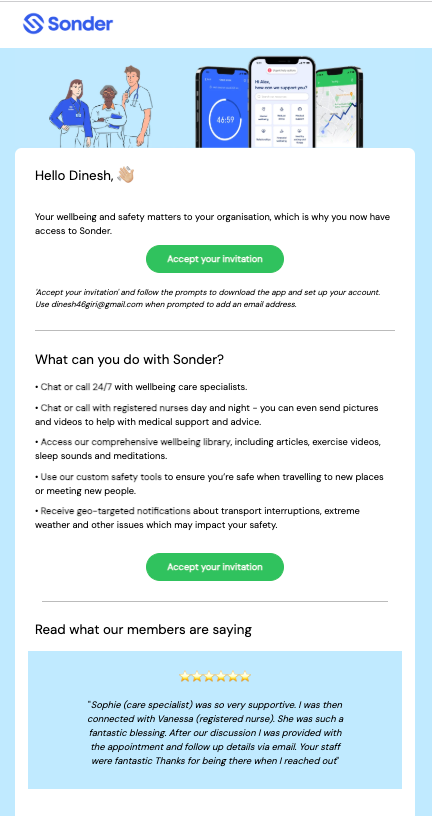 Example: Initial ‘welcome email’ that is sent to new members